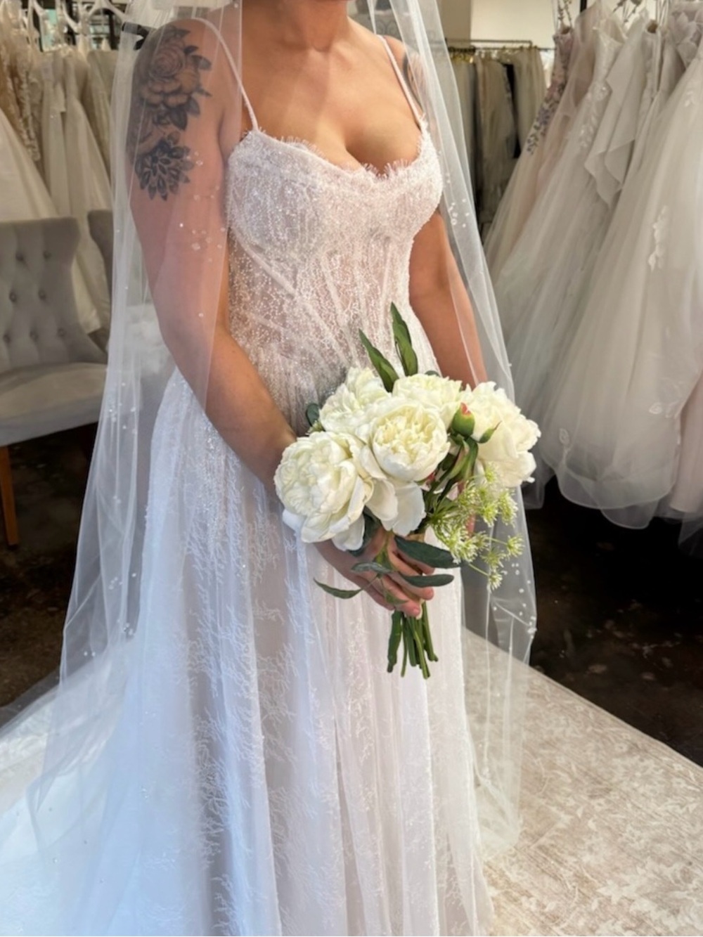 Martina Liana White Beaded Spaghetti-Strap Bridal Gown